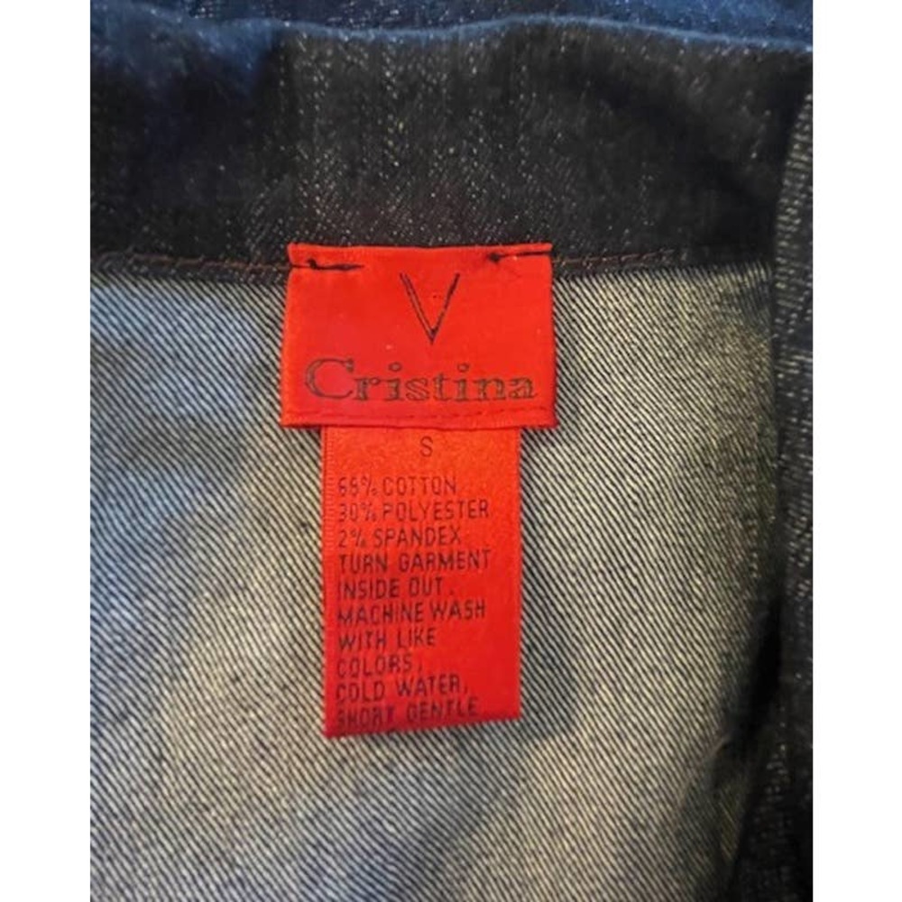 Vintage Christina V Denim Button Front Blazer Jacket Studded Cross 2 Size Small - Picture 5 of 5